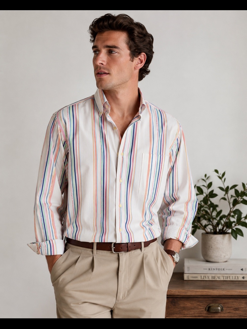 Colours by Alexander Julian Vintage 90s Striped Button Down Shirt M Preppy Retro